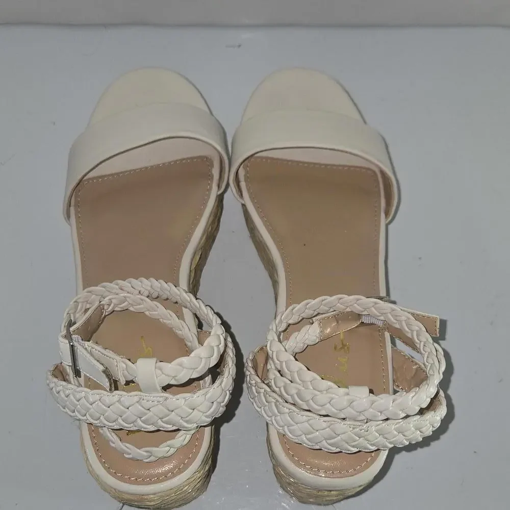 0309 lulus White Platform Ankle Strap Espadrille Wedges Womens‎ size 10